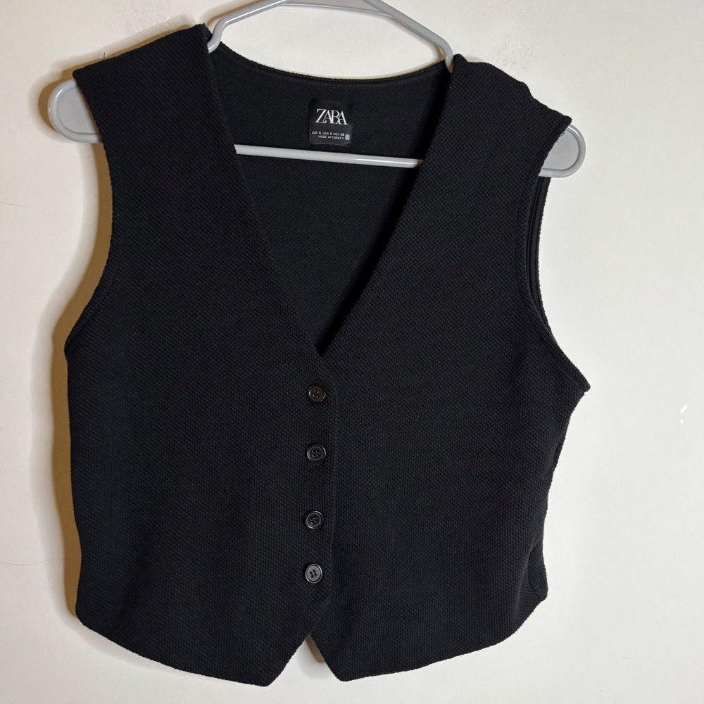 Zara Black Knit Waistcoat Vest Women Size S